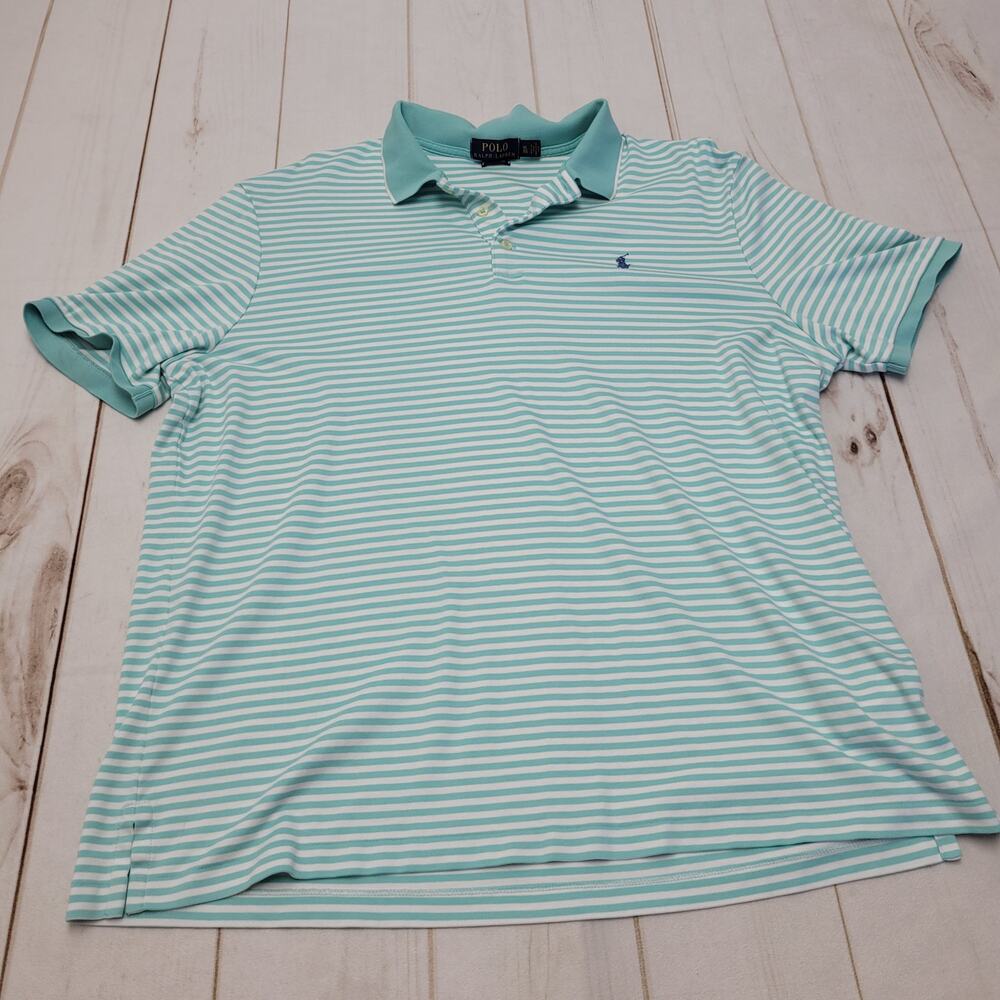 Polo Ralph Lauren mint blue striped white polo dress shirt short sleeve preppy